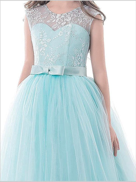 Tulle Jewel Sleeveless Flower Girl Dresses Floor Length Ball Gown With Bowknot