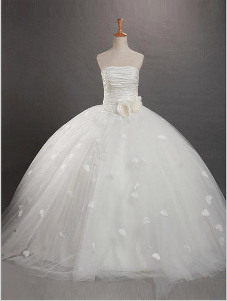 Long Organza Strapless Ruffles Flower Girl Dresses Ball Gown With Hand-Made Flower