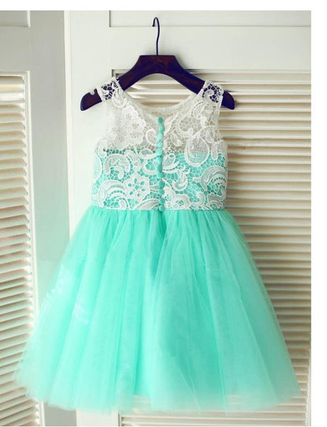 Princess Lace Long Tulle Sleeveless Flower Girl Dresses