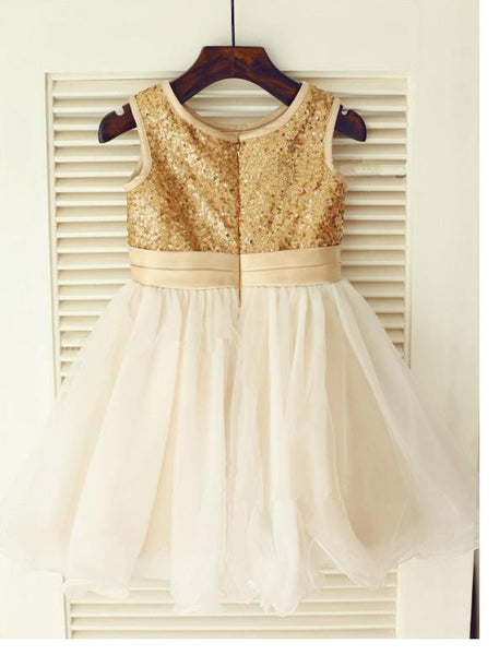 Princess Long Organza Sleeveless Flower Girl Dresses With Sequin