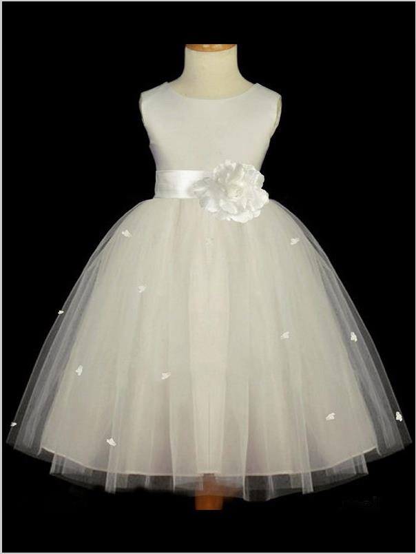 Princess Tulle Scoop Sleeveless Flower Girl Dresses with Hand-made Flower Bowknot