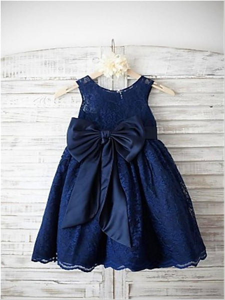 Princess Lace Sleeveless Floor Length Flower Girl Dresses With Bowknot