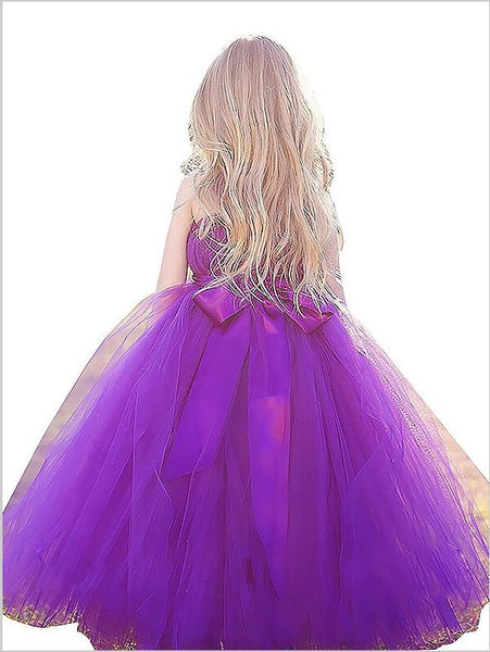 Tulle Straps Sleeveless Flower Girl Dresses Floor Length Ball Gown With  Bowknot