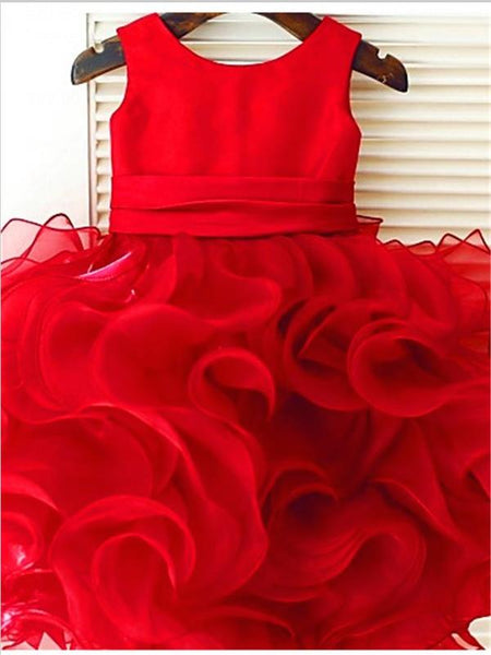 Organza Scoop Sleeveless Layers Flower Girl Dresses Tea-Length Ball Gown