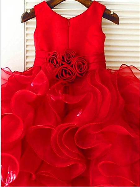 Organza Scoop Sleeveless Layers Flower Girl Dresses Tea-Length Ball Gown
