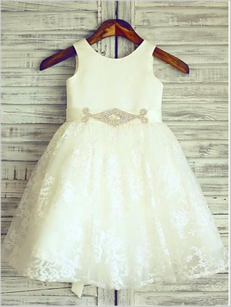 Lace Princess Scoop Sleeveless Flower Girl Dresses Floor Length Dress