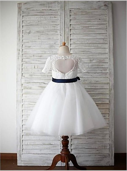 Tulle Princess Scoop 1/2 Sleeves Flower Girl Dresses Floor Length Dress