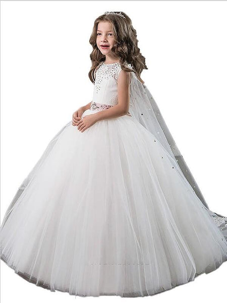 Tulle Jewel Sleeveless Flower Girl Dresses Floor Length Ball Gown With Beading