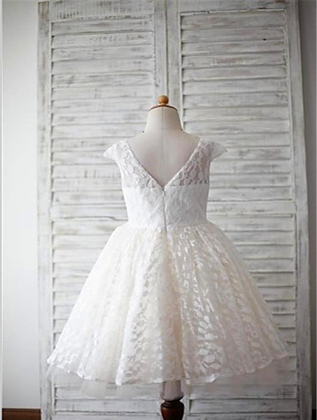 Princess Lace Scoop Short Sleeves Flower Girl Dresses Floor Length Dress