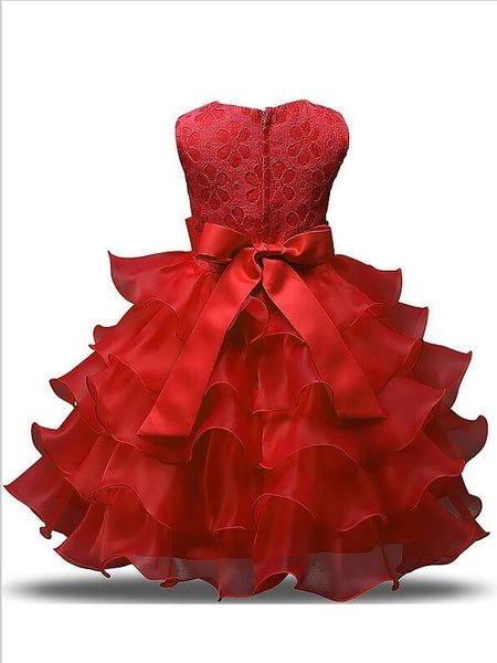 Organza Scoop Ruffles Sleeveless Flower Girl Dresses Floor Length Ball Gown