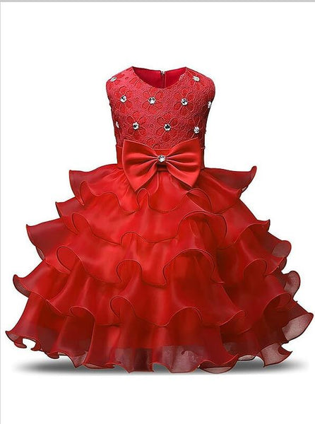 Organza Scoop Ruffles Sleeveless Flower Girl Dresses Floor Length Ball Gown