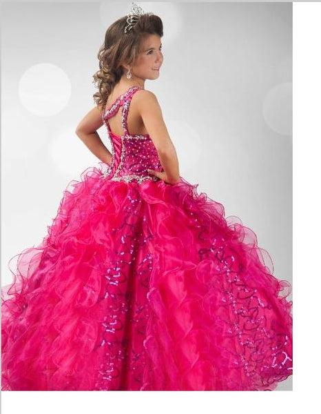 Long Organza Straps Sleeveless Flower Girl Dresses Ball Gown With Sequin