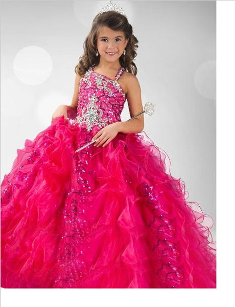 Long Organza Straps Sleeveless Flower Girl Dresses Ball Gown With Sequin