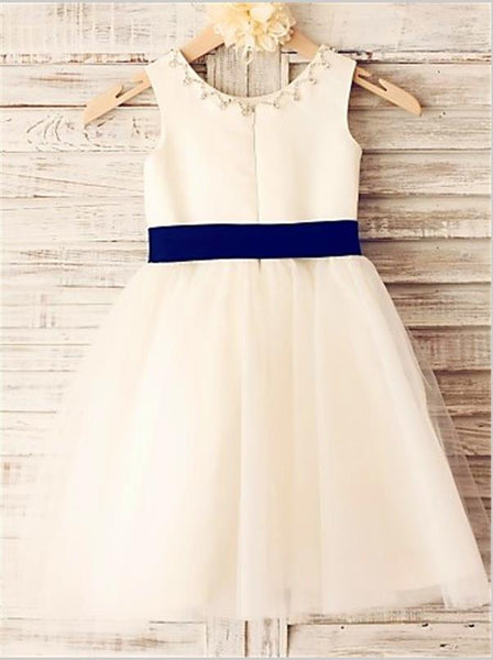 Tulle Princess Scoop Sleeveless Flower Girl Dresses Tea Length With Bowknot