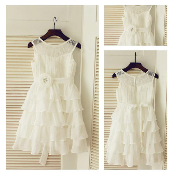 Chiffon Scoop Sleeveless Layers Long Flower Girl Dresses