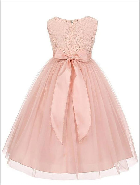 Tulle Scoop Sleeveless Flower Girl Dresses Sash/Ribbon/Belt Floor Length Dress With Bowknot