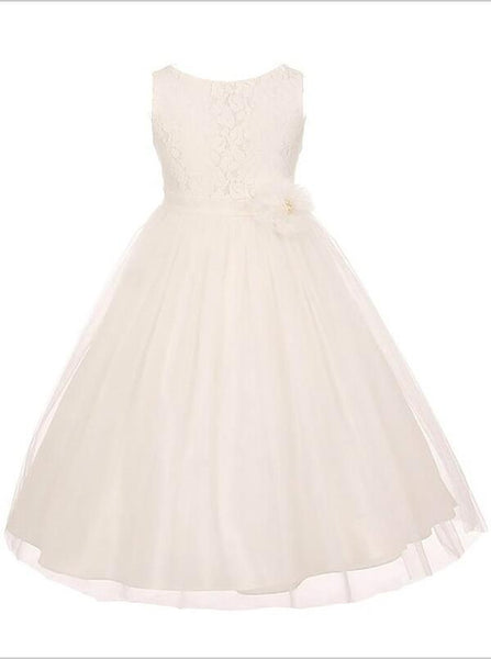 Tulle Scoop Sleeveless Flower Girl Dresses Sash/Ribbon/Belt Floor Length Dress With Bowknot