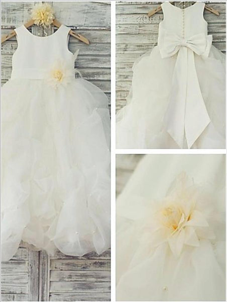 Organza Sleeveless Scoop Flower Girl Dresses Floor Length Ball Gown Hand-made Flower