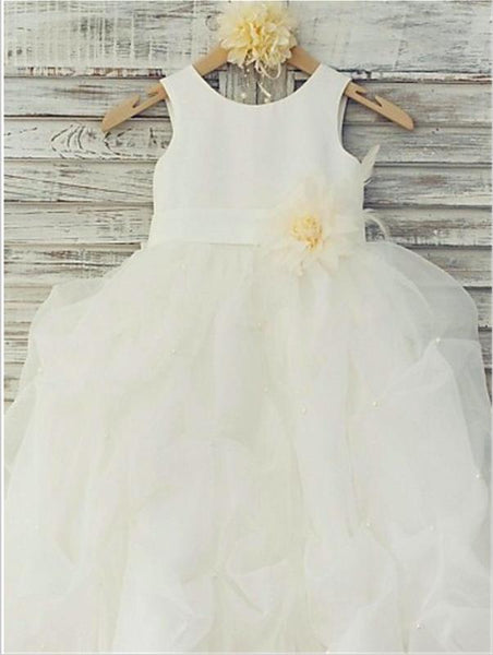 Organza Sleeveless Scoop Flower Girl Dresses Floor Length Ball Gown Hand-made Flower