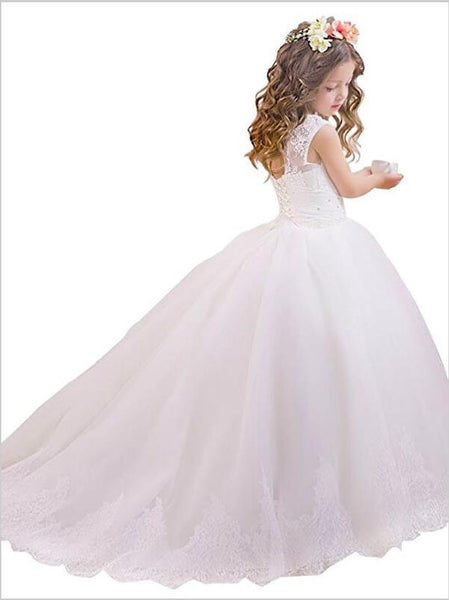 Tulle Sleeveless Scoop Flower Girl Dresses Floor Length Ball Gown