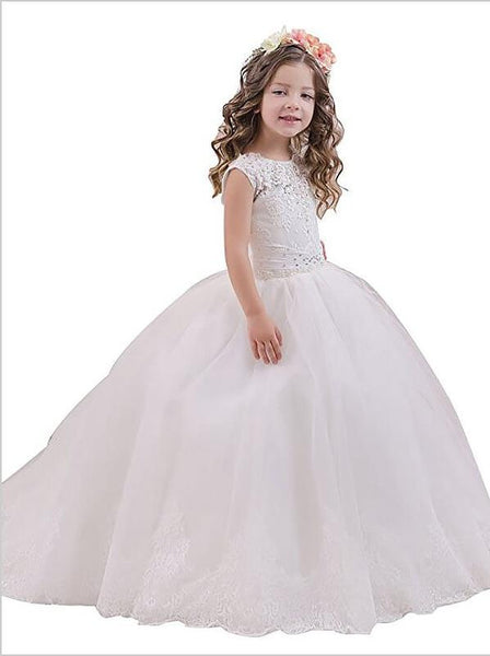 Tulle Sleeveless Scoop Flower Girl Dresses Floor Length Ball Gown