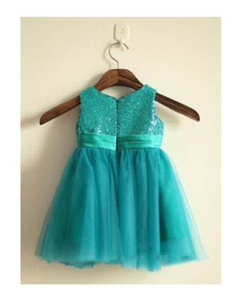 Tulle Sequin Sleeveless Long Flower Girl Dresses With Hand-Made Flower