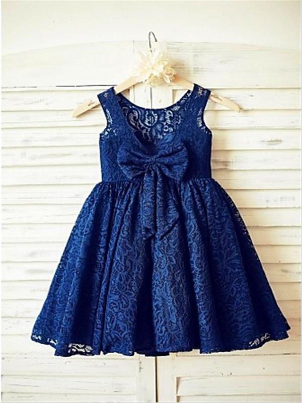 Princess Lace Scoop Sleeveless Flower Girl Dresses With Bowknot