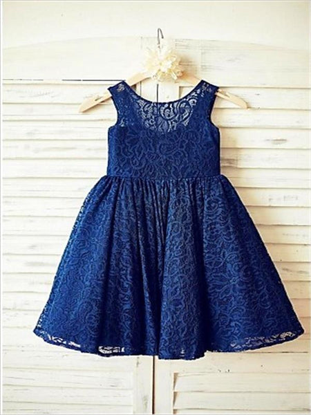 Princess Lace Scoop Sleeveless Flower Girl Dresses With Bowknot