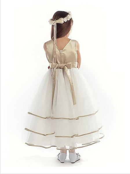 Tulle Princess V-neck Sleeveless Flower Girl Dresses Floor Length Dress