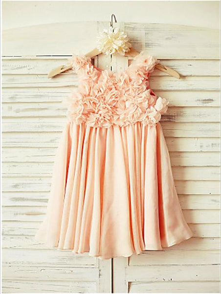 Chiffon Straps Sleeveless Ruched Flower Girl Dresses Floor Length Dress