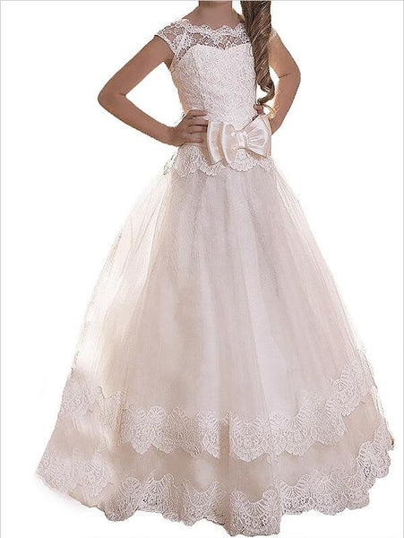 Princess Tulle Scoop Sleeveless Flower Girl Dresses Floor Length Dress