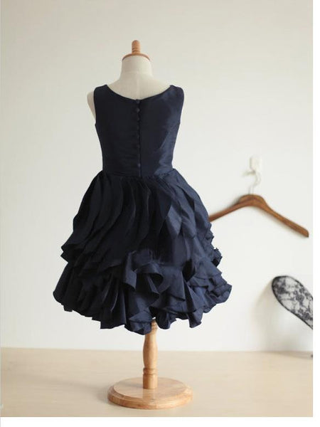 Long Taffeta Jewel Sleeveless Flower Girl Dresses