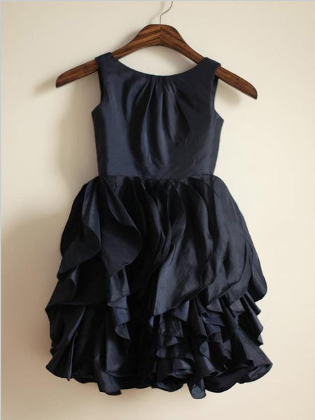 Long Taffeta Jewel Sleeveless Flower Girl Dresses