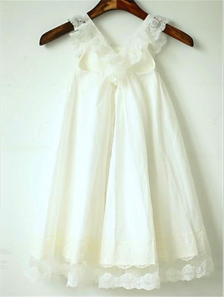 Chiffon Princess Straps Ruffles Flower Girl Dresses Floor Length Dress