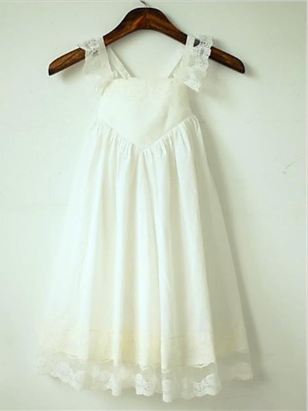 Chiffon Princess Straps Ruffles Flower Girl Dresses Floor Length Dress