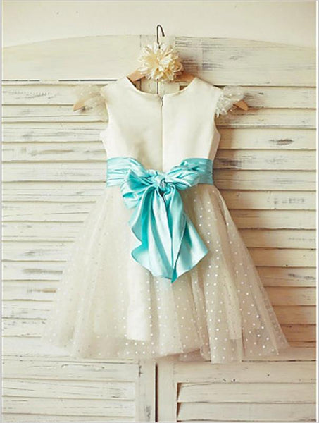 Tulle Princess Sleeveless Layers Flower Girl Dresses Tea Length With Bowknot