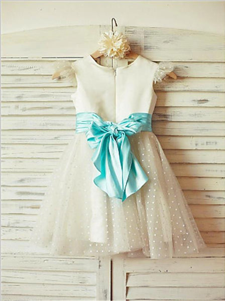 Tulle Princess Sleeveless Layers Flower Girl Dresses Tea Length With Bowknot