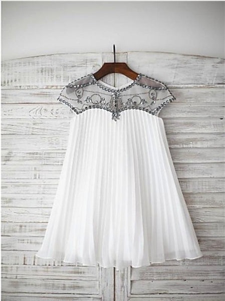 Chiffon Princess Short Sleeves Flower Girl Dresses Floor Length Beading Dress