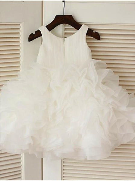 Organza Scoop Sleeveless Layers Flower Girl Dresses Tea Length Ball Gown