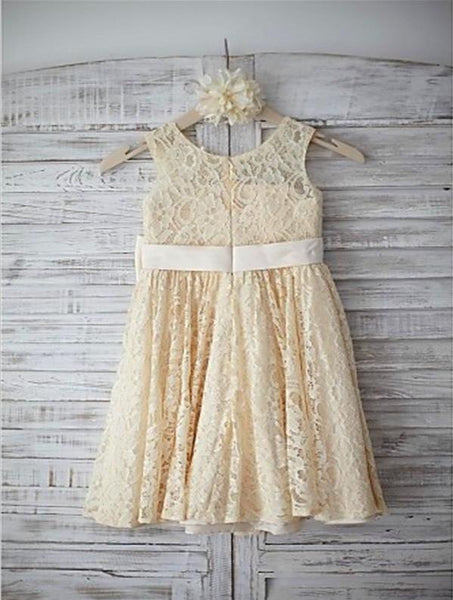 Lace Princess Sleeveless Scoop Flower Girl Dresses Floor Length Dress With Bowknot
