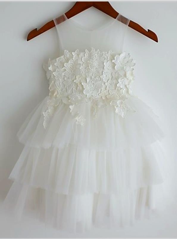 Lace Tulle Princess Straps Flower Girl Dresses Tea Length Ball Gown