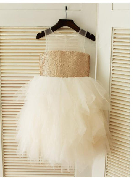 Tulle Scoop Sleeveless Ruffles Flower Girl Dresses Ball Gown