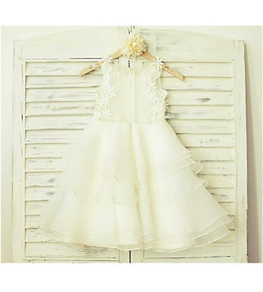 Lace Tulle Scoop Sleeveless Flower Girl Dresses Floor Length