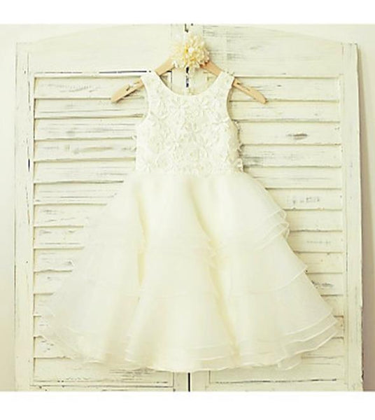 Lace Tulle Scoop Sleeveless Flower Girl Dresses Floor Length