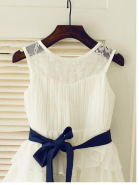 Chiffon Scoop Sleeveless Ruched Flower Girl Dresses With Bowknot