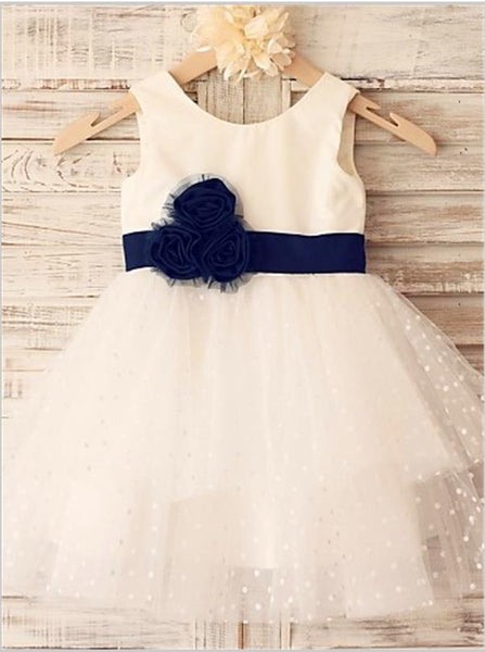 Organza Princess Sleeveless Scoop Flower Girl Dresses With Hand-made Flower