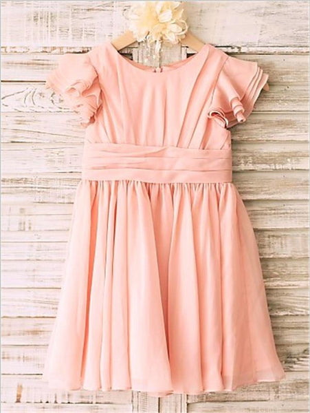 Chiffon Princess Scoop Short Sleeves Flower Girl Dresses Tea Length Dress