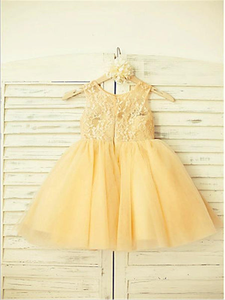 Lace Tulle Princess Scoop Sleeveless Flower Girl Dresses Floor Length Dress