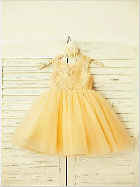 Lace Tulle Princess Scoop Sleeveless Flower Girl Dresses Floor Length Dress