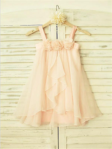 Chiffon Princess Spaghetti Straps Ruffles Flower Girl Dresses Tea Length Dress